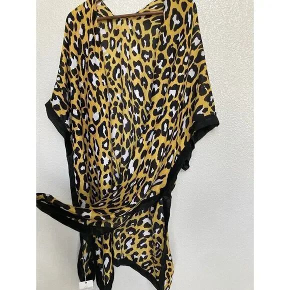 NWT Styline yellow leopard kimono knit wrap light weight multi one size travel - Picture 4 of 6